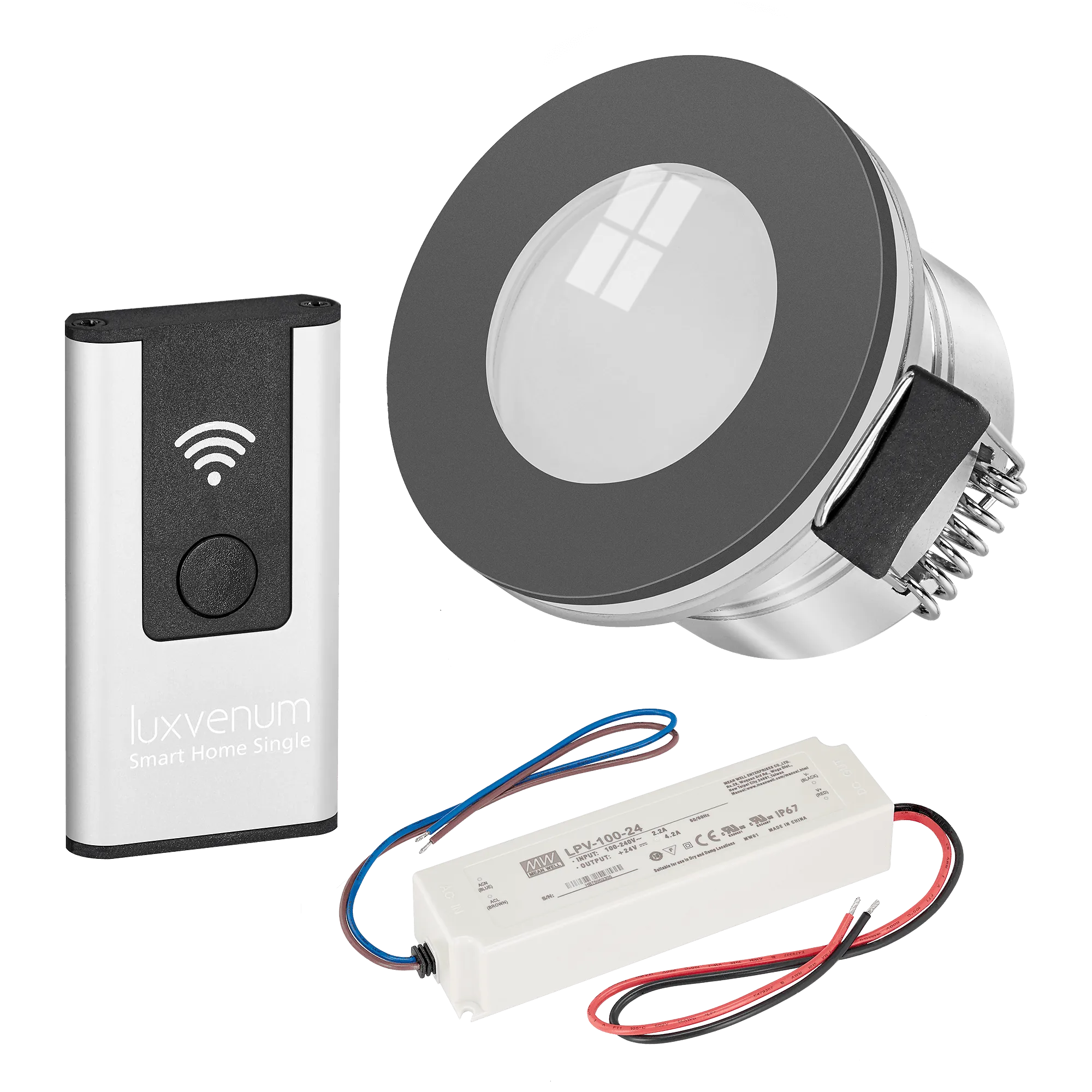 230V Alexa-Set | Mini-Einbaustrahler StarLED Sonne & Mond anthrazit | 3,3W statt 25W | leuchtet vorne & seitlich | Terrasse & Wohnbereich IP44