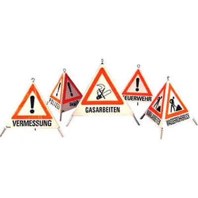 Warnpyramide, Faltsignal, schwer, Beschriftung: Baumkontrolle, Zeichen: Ausrufezeichen (VZ101), Seitenlänge 90 cm, tagesleuchtend weiß